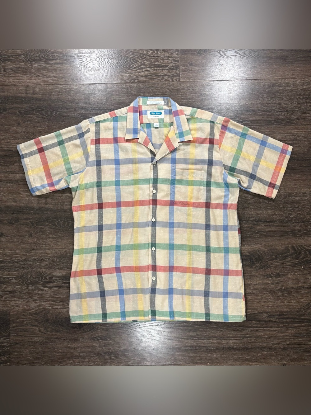 Vintage Checker Men’s Sea Isle by Arrow Short Sleeve Button Down Size Large